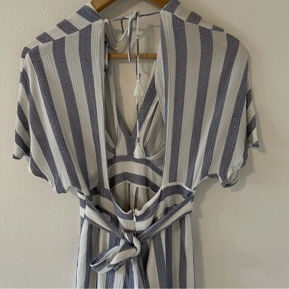 Lulu’s Pier of Influence Blue White Striped Midi Dress Guaze Open Back-XS - Picture 8 of 11